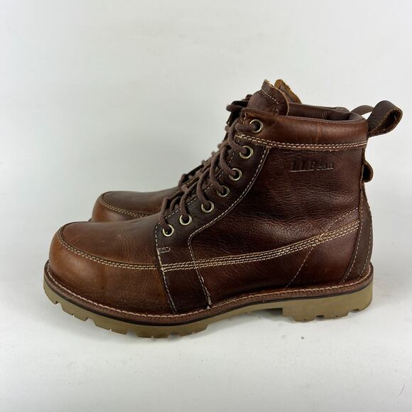LLBean brown leather East Point Oxfords us men’s size 8 moc toe waterproof boots - Picture 6 of 12